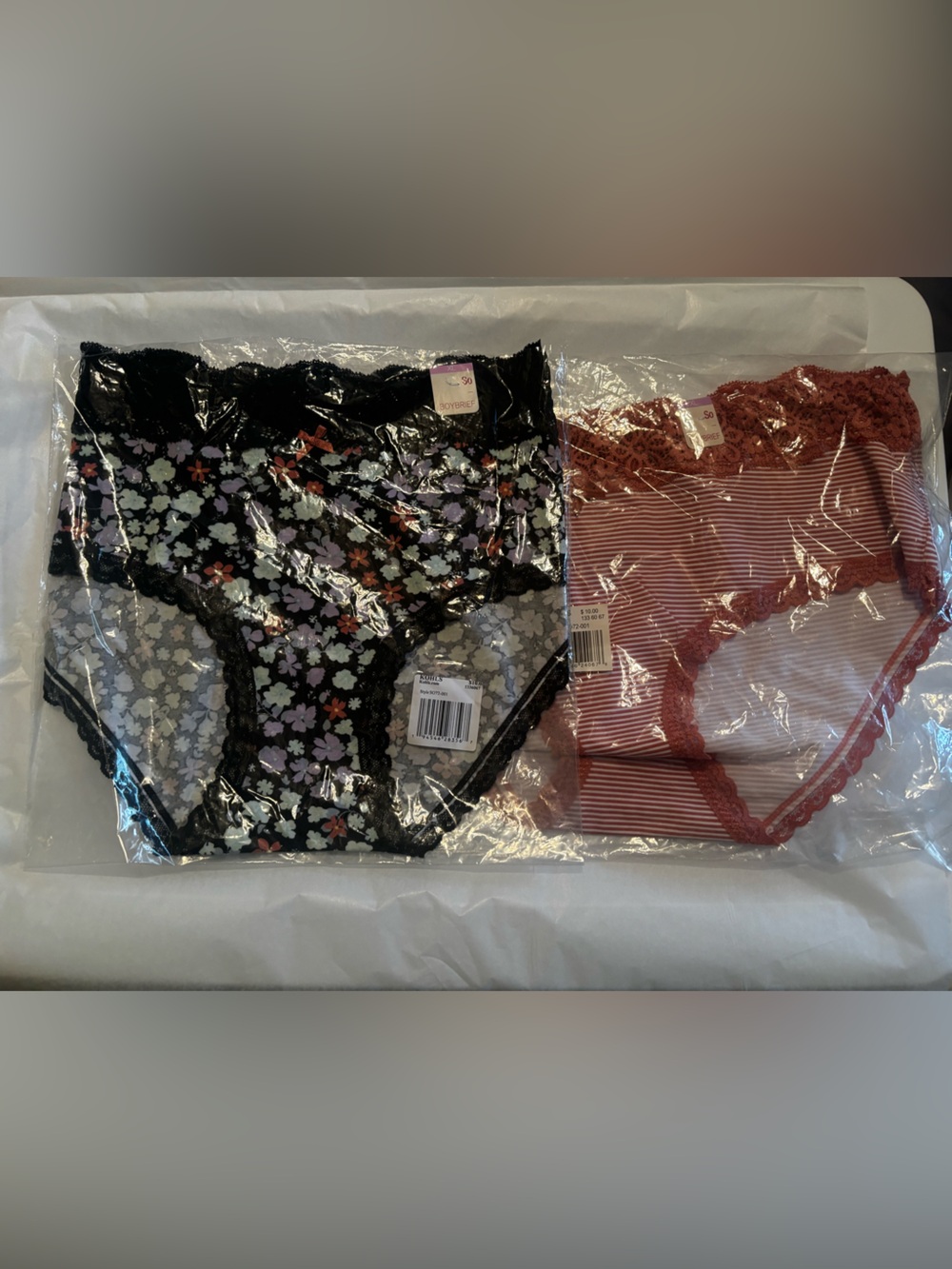 2 Pairs Of SO Women's Floral Black & Mauve Lace Trim Boybrief Pantys